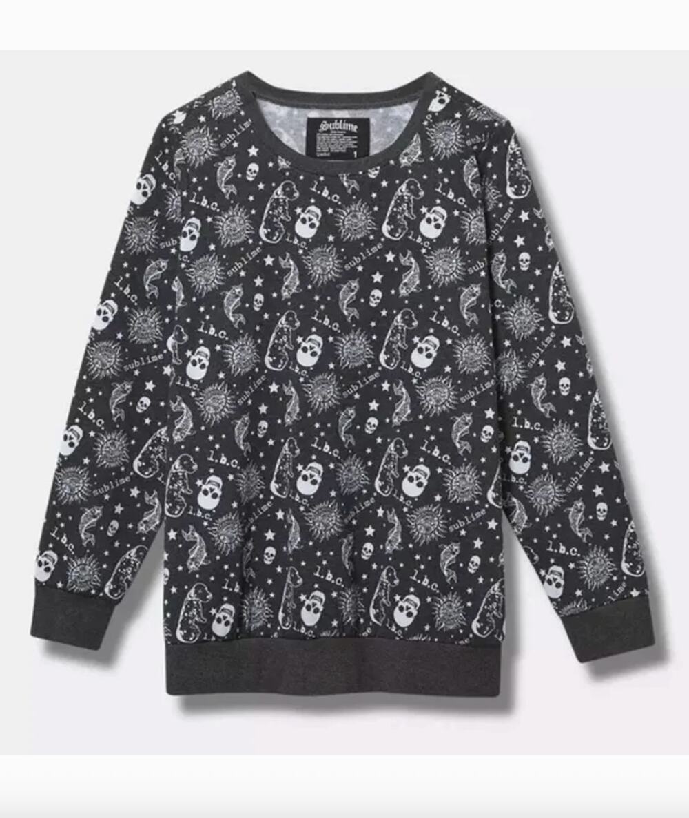 TORRID Sweatshirt Sublime Skulls Celestial Black White Size 00 Medium NWT
